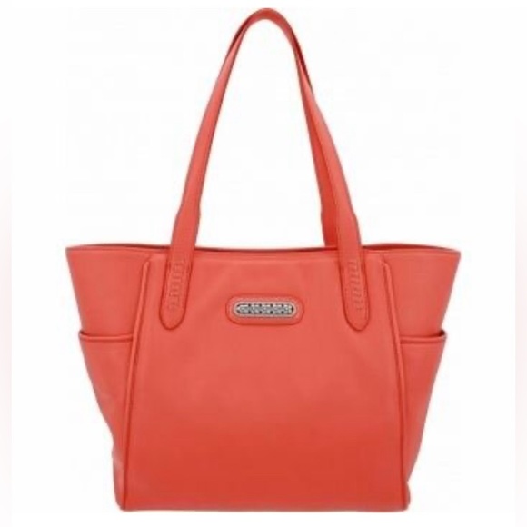 BRIGHTON “PAULINA” CORAL MELON 💯% GENUINE PEBBLED LEATHER SHOULDER TOTE BAG EUC - Picture 1 of 17